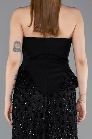 Pullu Straplez Peplum Kesim Abiye Elbise ABU6124