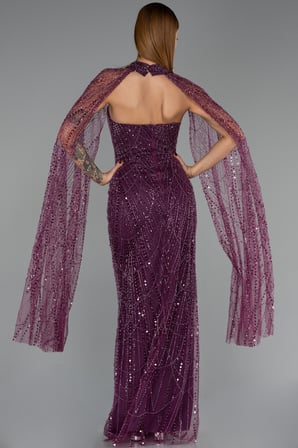 Halter Yaka Pelerin Detay Uzun Boncuklu Abiye ABU6154