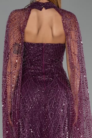 Halter Yaka Pelerin Detay Uzun Boncuklu Abiye ABU6154