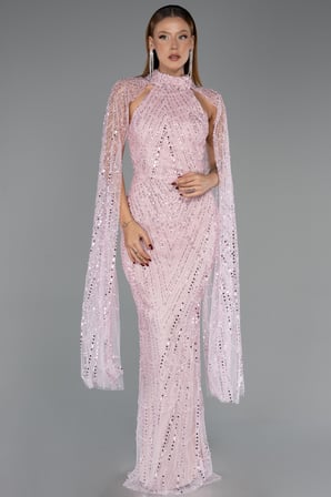 Halter Yaka Pelerin Detay Uzun Boncuklu Abiye ABU6154