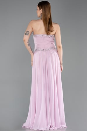 Taşlı Asimetrik Straplez Peplum Uzun Şifon Abiye ABU6188