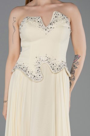 Taşlı Asimetrik Straplez Peplum Uzun Şifon Abiye ABU6188