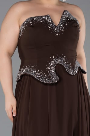 Taşlı Straplez Peplum Uzun Şifon Büyük Beden Abiye ABU6189
