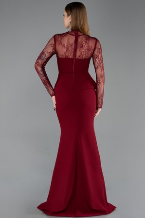 Dantelli Uzun Kol Peplum Balık Abiye Elbise ABU6194
