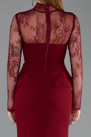 Dantelli Uzun Kol Peplum Balık Abiye Elbise ABU6194