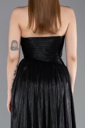 Straplez Metalik Kumaş Yırtmaçlı Uzun Abiye ABU6196