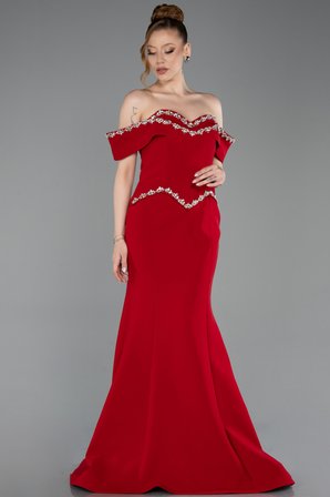 Taş İşlemeli Peplum Uzun Balık Abiye Elbise ABU6198