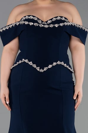 Taş İşlemeli Peplum Uzun Büyük Beden Abiye ABU6199