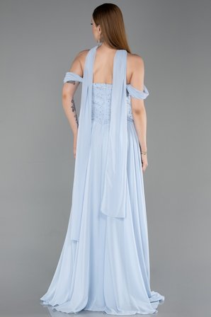 Kayık Yaka Taşlı Peplum Kesim Uzun Şifon Abiye ABU6221
