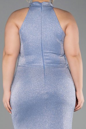Halter Yaka Yırtmaçlı Uzun Simli Büyük Beden Abiye ABU6311