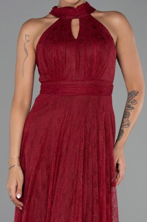 Halter Yaka Uzun Dantel Abiye Elbise ABU6313