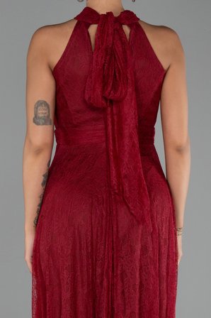 Halter Yaka Uzun Dantel Abiye Elbise ABU6313