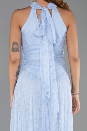Halter Yaka Uzun Dantel Abiye Elbise ABU6313