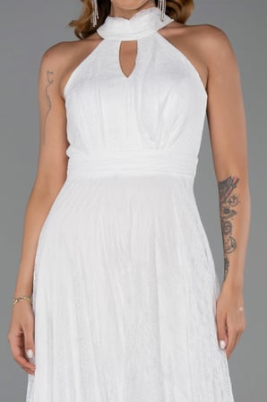 Halter Yaka Uzun Dantel Abiye Elbise ABU6313