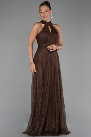 Halter Yaka Uzun Dantel Abiye Elbise ABU6313