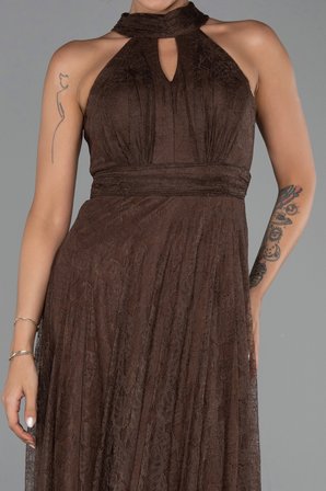 Halter Yaka Uzun Dantel Abiye Elbise ABU6313