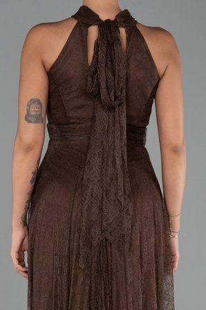 Halter Yaka Uzun Dantel Abiye Elbise ABU6313