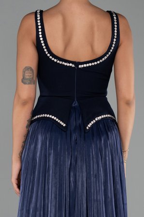 Kolsuz Peplum Kesim Pliseli Uzun Şifon Abiye ABU6323