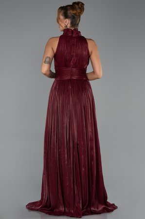 Halter Yaka Pliseli Uzun Şifon Abiye Elbise ABU6352