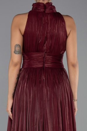 Halter Yaka Pliseli Uzun Şifon Abiye Elbise ABU6352