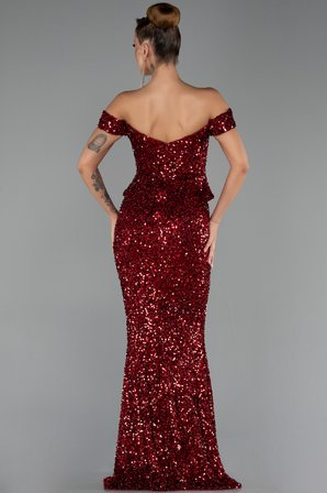 Kayık Yaka Peplum Kesim Uzun Pullu Abiye ABU6359