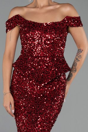 Kayık Yaka Peplum Kesim Uzun Pullu Abiye ABU6359