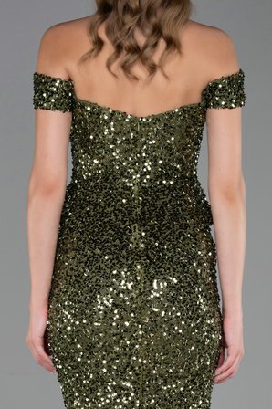 Kayık Yaka Peplum Kesim Uzun Pullu Abiye ABU6359