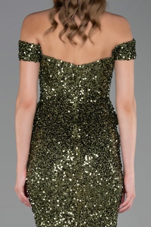 Kayık Yaka Peplum Kesim Uzun Pullu Abiye ABU6359