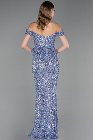 Kayık Yaka Peplum Kesim Uzun Pullu Abiye ABU6359