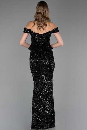 Kayık Yaka Peplum Kesim Uzun Pullu Abiye ABU6359