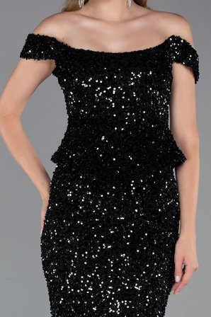Kayık Yaka Peplum Kesim Uzun Pullu Abiye ABU6359