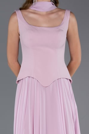 Kolsuz Kare Yaka Peplum Kesim Uzun Şifon Abiye ABU6369