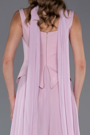 Kolsuz Kare Yaka Peplum Kesim Uzun Şifon Abiye ABU6369