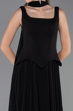 Kolsuz Kare Yaka Peplum Kesim Uzun Şifon Abiye ABU6369