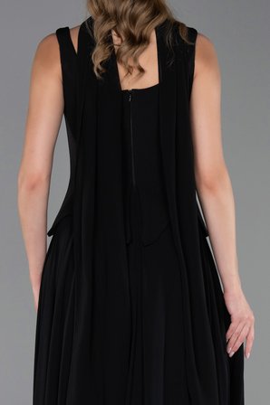 Kolsuz Kare Yaka Peplum Kesim Uzun Şifon Abiye ABU6369