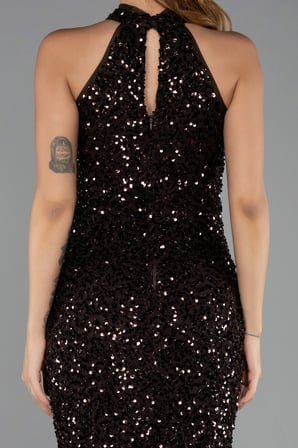 Halter Yaka Uzun Pullu Abiye Elbise ABU6404