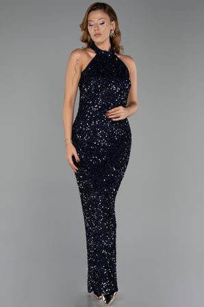 Halter Yaka Uzun Pullu Abiye Elbise ABU6404