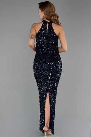 Halter Yaka Uzun Pullu Abiye Elbise ABU6404