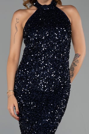 Halter Yaka Uzun Pullu Abiye Elbise ABU6404