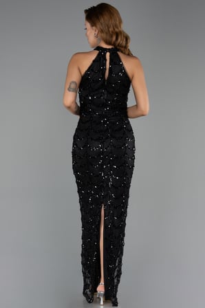 Dantelli Halter Yaka Uzun Pullu Balık Abiye Elbise ABU6405