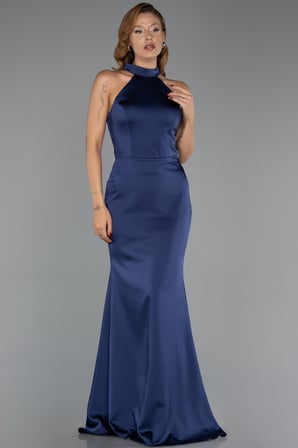 Halter Yaka Uzun Saten Balık Abiye Elbise ABU6406