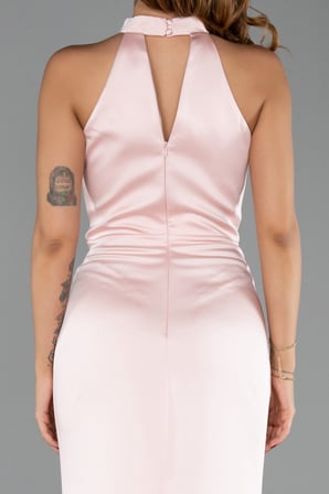 Halter Yaka Uzun Saten Balık Abiye Elbise ABU6406
