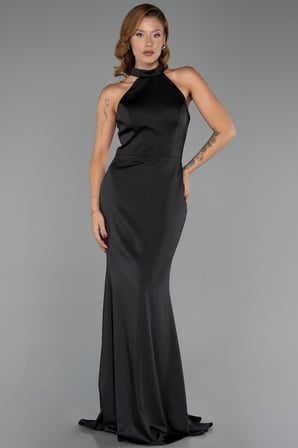 Halter Yaka Uzun Saten Balık Abiye Elbise ABU6406