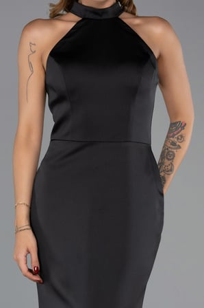 Halter Yaka Uzun Saten Balık Abiye Elbise ABU6406