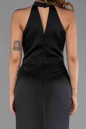 Halter Yaka Uzun Saten Balık Abiye Elbise ABU6406