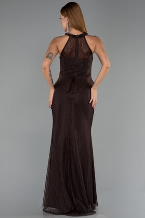 Halter Yaka Peplum Uzun Dantel Abiye Elbise ABU6425
