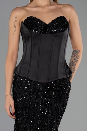 Straplez Portatif Korse Detay Uzun Pullu Abiye ABU6556