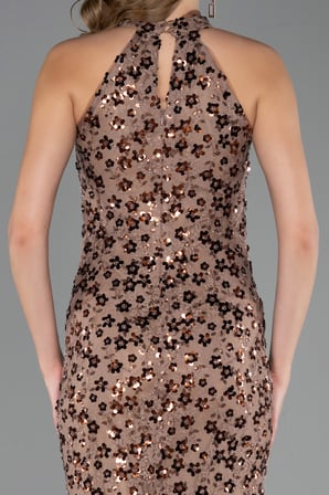 Halter Yaka Uzun Pullu Dantel Abiye Elbise ABU6578