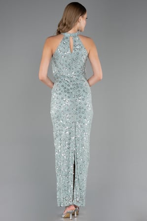 Halter Yaka Uzun Pullu Dantel Abiye Elbise ABU6578