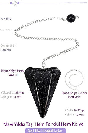 Sertifikalı Mavi Yıldız Taşı Pandül Sarkaç Hem Pandül - Hem Kolye